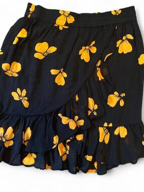 GANNI Black Graphic Skirt | Orange Floral Print | Scandi Cool | Streetwear
